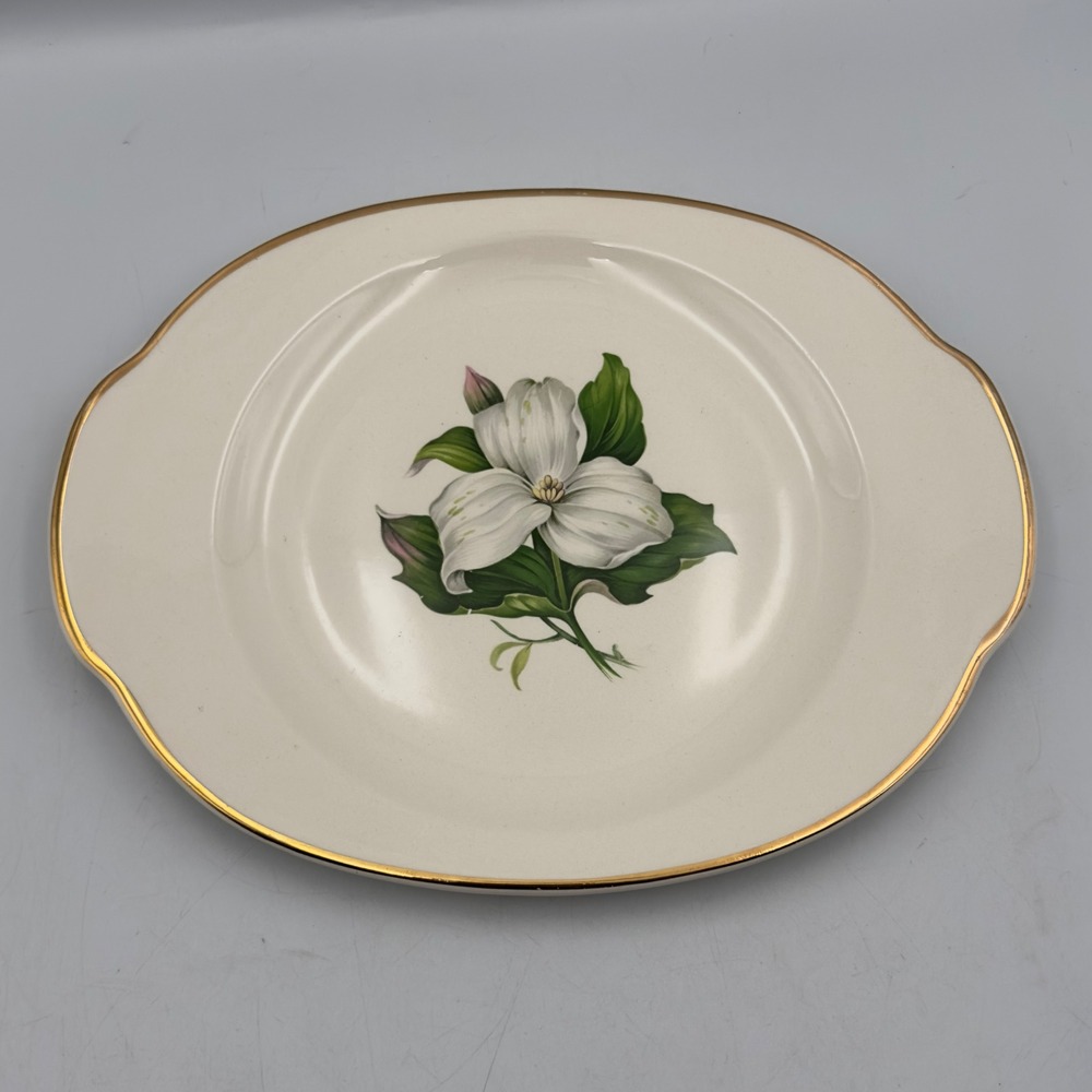 American Limoges Glamour Trillium G-410 Oval Platter 22K Gold Trim 12" Vintage